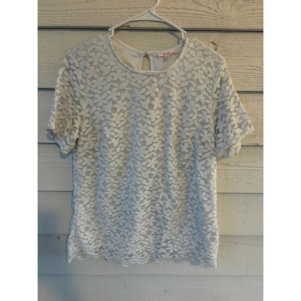 Teddi Rose White Lace Blouse Large Sheer Floral Top Feminine Romantic Summer - Picture 2 of 7